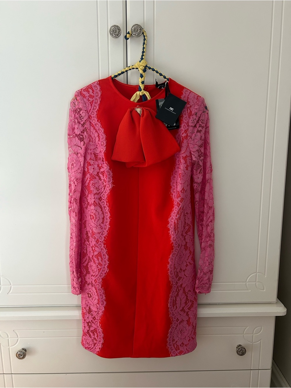 Elisabetta Franchi Lace-Trim Bow Dress